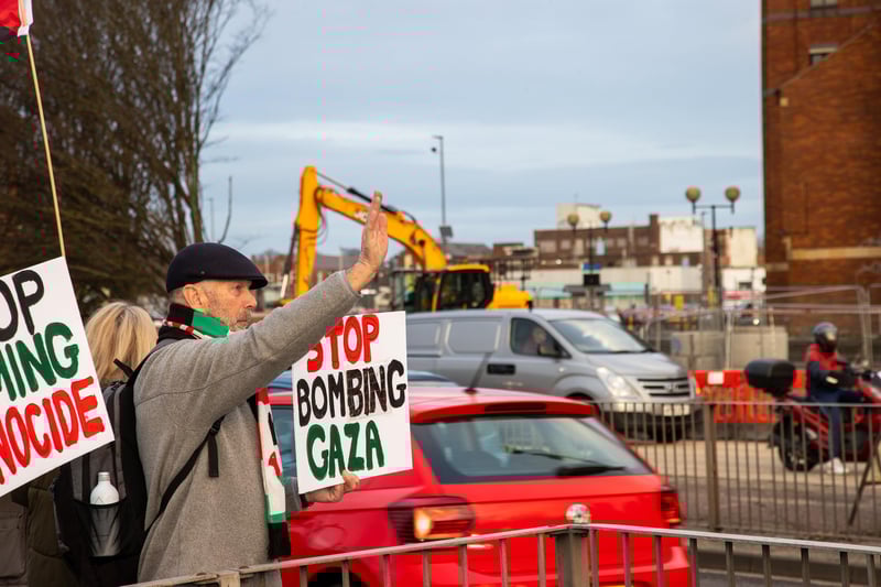 Demonstrators outside Unicorn Gate
Photos by Alex Shute