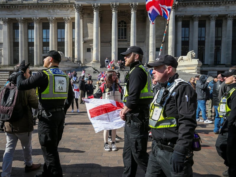 Police keep the peace. Picture: Chris Moorhouse (150325-057)