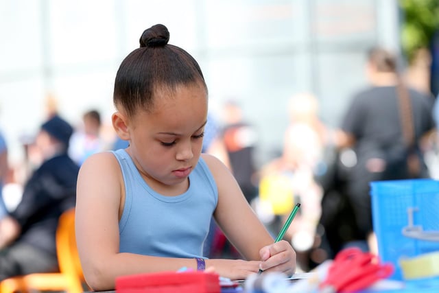 Pictured is: Hallie Ellwood, 8, was lost in concentration as she was colouring her drawing.
Picture: Chris Moorhouse (020923-2904)