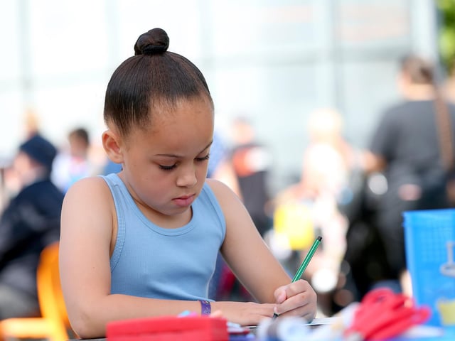 Pictured is: Hallie Ellwood, 8, was lost in concentration as she was colouring her drawing.
Picture: Chris Moorhouse (020923-2904)