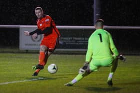 Lee Wort scores one of his 40 league and cup goals for AFC Portchester last season. Picture: Stuart Martin