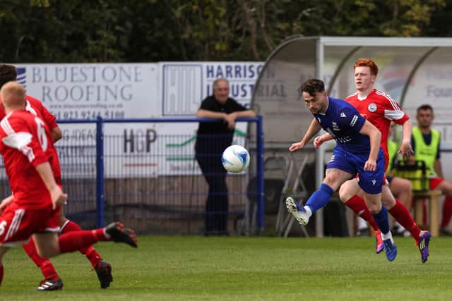 Charlie Williamson on the attack for Baffins during their 8-1 slaying of Portland in the Wessex League Premier Division. Picture: Chris Moorhouse