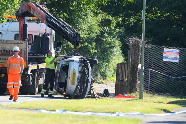 Police at the scene in Downend Road, Fareham, on Thursday, June 25, where they are investigating a fatal collision.
Picture: Sarah Standing (250620-4846)