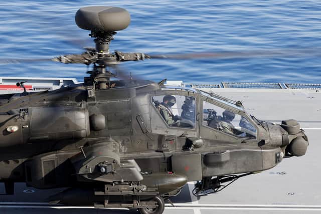 An Apache helicopter on HMS Prince of Wales' flight deck. LPhot Mark Johnson