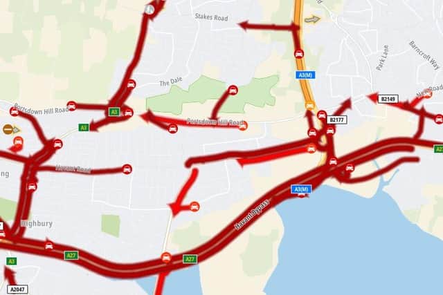 Heavy delays facing drivers due flooding and heavy rain across the area, represented in a map posted by the ROMANSE traffic monitoring Twitter account, managed by Hampshire County Council.