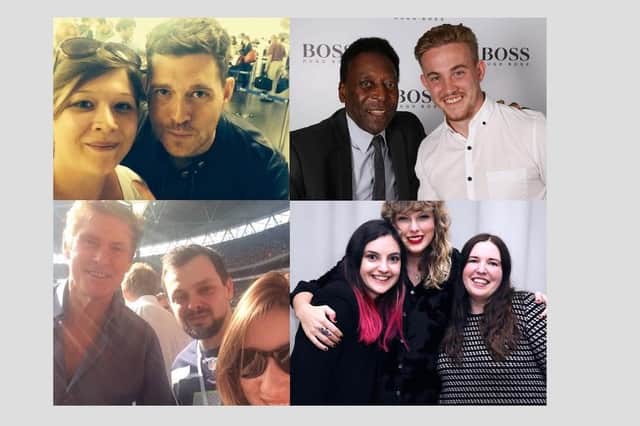Just four of the celebrities Portsmouth people have taken photos with. Top row from left, Michael Bublé and Pelé and, bottom row, David Hasselhoff and Taylor Swift. Picture: 3rd party