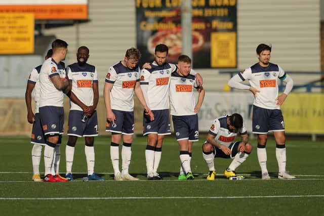Hawks players pictured during the penalty shoot-out. Photo by Dave Haines