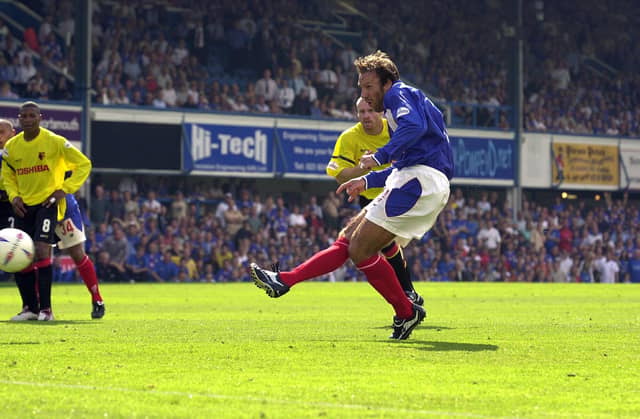 Paul Merson claims his first Pompey goal from the spot against Watford. Picture: Steve Reid