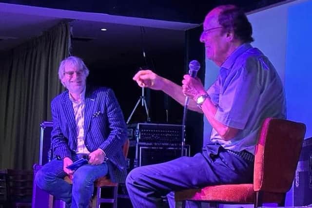 Fred Dinenage is quizzed on stage by Alex Dyke | Submitted picture