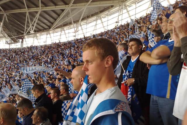 Jack Farrugia (before the accident) attending Pompey's 2008 FA Cup final win over Cardiff City at Wembley.