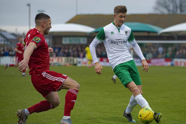 Tommy Leigh, right, in action for Bognor. Pic Tommy McMillan.