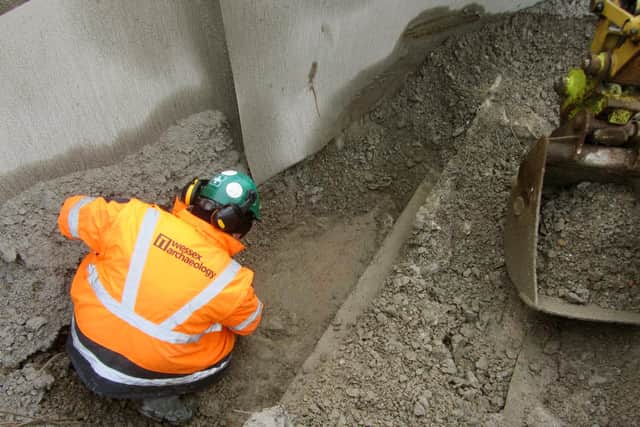 Areas of the wall that were exposed and concrete removed by hydro demolition