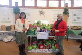 Maggie Haynes (left) and festive hampers at Tuppenny Barn