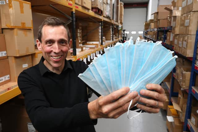 Owner of Universal Smart Cards Ltd, Michael Smith, has 400,000 face masks donate to local NHS trusts and NHS trust run carehomes. Picture: Chris Moorhouse (jpns 031121-07)