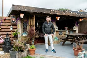 John Simmons at his pub shed called The Dog & Ball in Horndean, Hampshire. Picture: Tony Kershaw / SWNS
