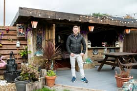 John Simmons at his pub shed called The Dog & Ball in Horndean, Hampshire. Picture: Tony Kershaw / SWNS