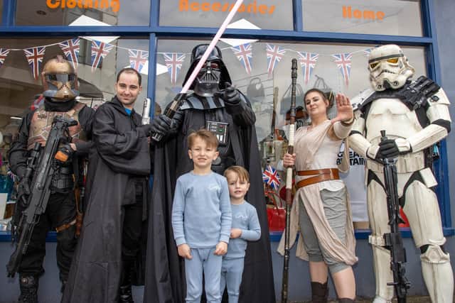 Star Wars day was celebrated in full force at Vanguard Comics with characters from the movies posing for photos with fans and the owner is now organising a Comic Con. 
Pictured - Cash, 5 and Cruz Croft, 3 from Portchester

Photos by Alex Shute