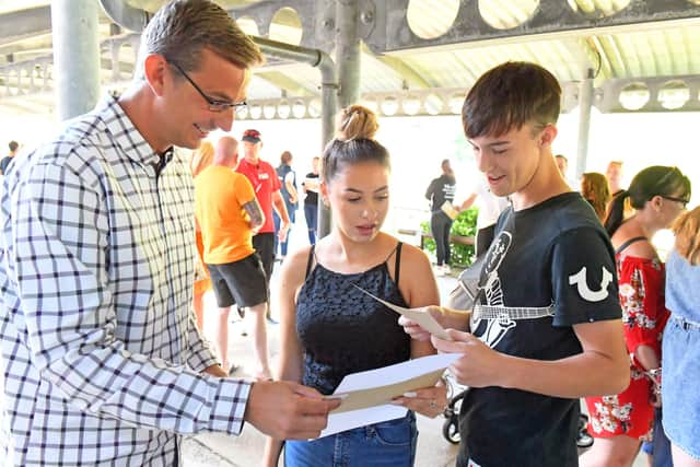 Students collect GCSE results at Crookhorn College in 2019. Picture: Malcolm Wells (190822-6871)