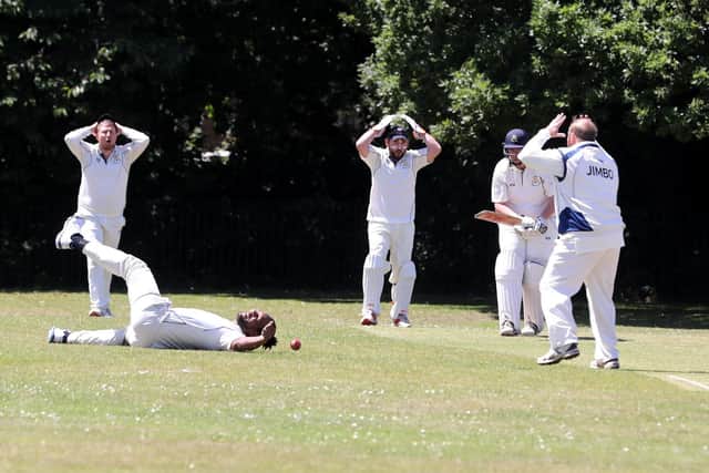 Lewis Haines is dropped by a Rowner 2nds fielder.
Picture: Sam Stephenson.