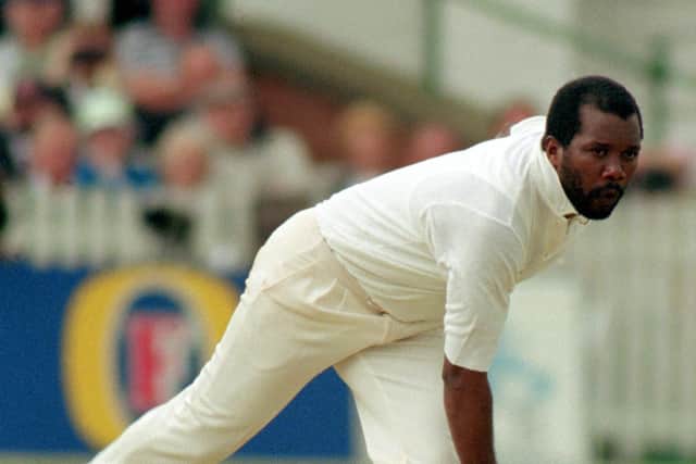 The legendary West Indian Malcolm Marshall playing for Hampshire in the 1980s