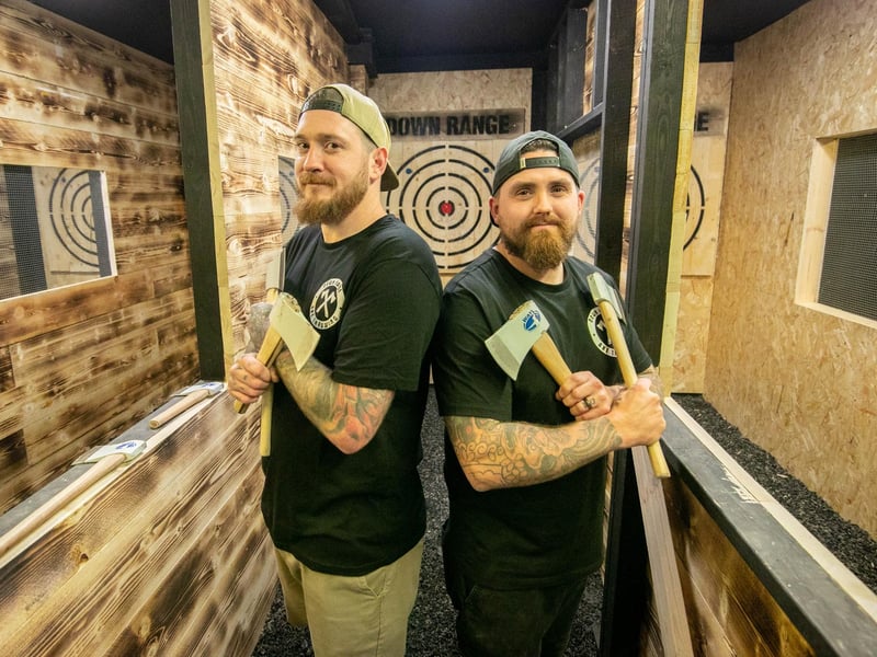 New axe throwing venue,
Down Range Axe Throwing at Gosport has opened on Thursday 16th November 2023.
Pictured: Ben Davis and Colin Smith
Picture: Habibur Rahman