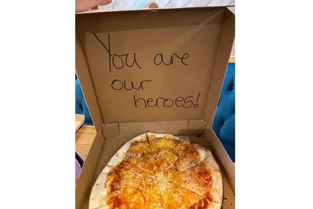 Staff from Four London Road restaurant in Horndean delivered more than 50 pizzas to NHS workers at Queen Alexandra Hospital in Cosham with heartwarming messages to keep their spirits up during coronavirus