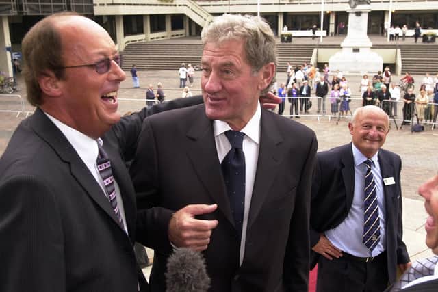 Fred Dinenage and Milan Mandaric share a joke at Portsmouth Guildhall after Pompey received the Freedom of the City of Portsmouth in September 2003. Picture: Malcolm Wells