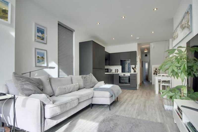The listing says: "Internally, this garden flat, is comprises of a 24ft kitchen/lounge/diner, which is a quite amazing space, with a modern matte kitchen, with an integrated washing machine, oven/hob and fridge/freezer. The space is flooded with light."