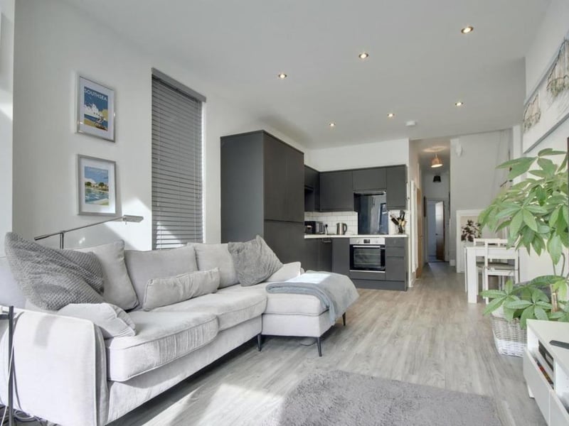 The listing says: "Internally, this garden flat, is comprises of a 24ft kitchen/lounge/diner, which is a quite amazing space, with a modern matte kitchen, with an integrated washing machine, oven/hob and fridge/freezer. The space is flooded with light."