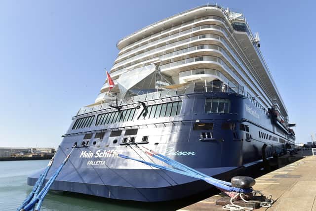 TUI cruise vessel Mein Schiff 3 in Portsmouth Harbour on Friday, May 26. Picture: Sarah Standing (260523-4469).