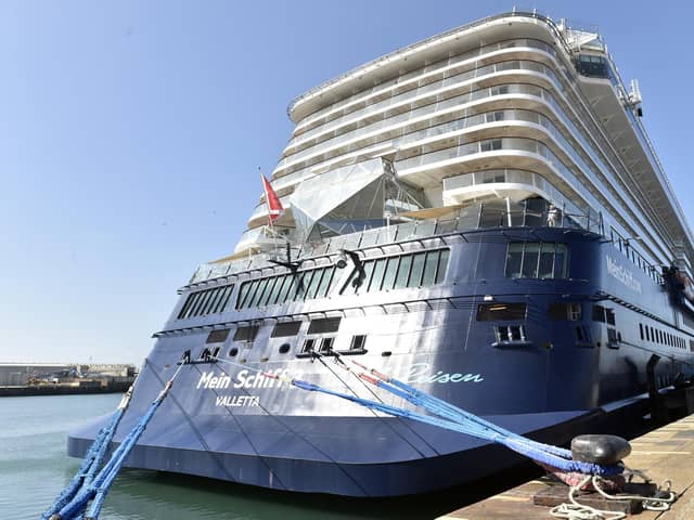TUI cruise vessel Mein Schiff 3 in Portsmouth Harbour on Friday, May 26. Picture: Sarah Standing (260523-4469).
