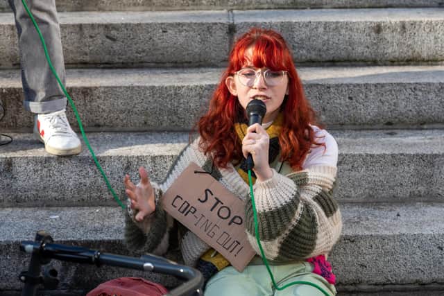 Kiera Power (16) speaking at the demonstration. Picture: Mike Cooter (051121)
