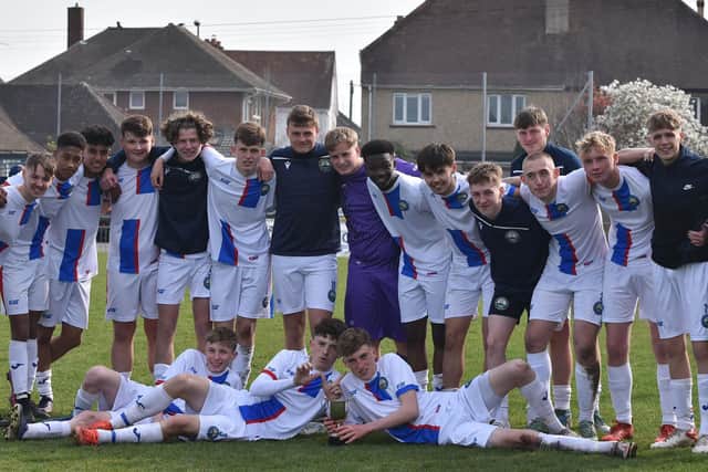 St Vincent College celebrate after their Steve Perkins Cup final victory at Privett Park