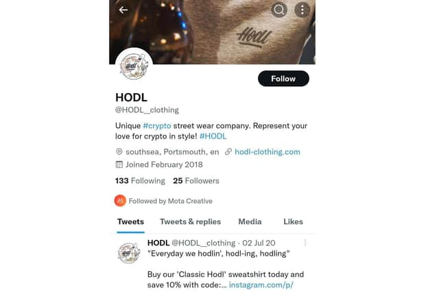 The Twitter account of Southsea-based Hodl Clothing. The website link no longer works.