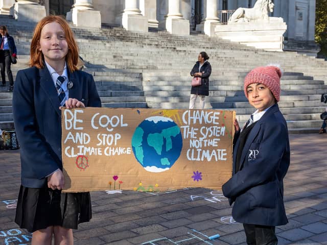 Lisa Hill (11) and Sakina Yousif (11) who attended the demonstration. Picture: Mike Cooter (051121)