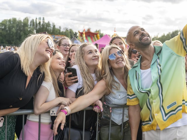 Marvin Humes with festival goers at Swanfest 2024