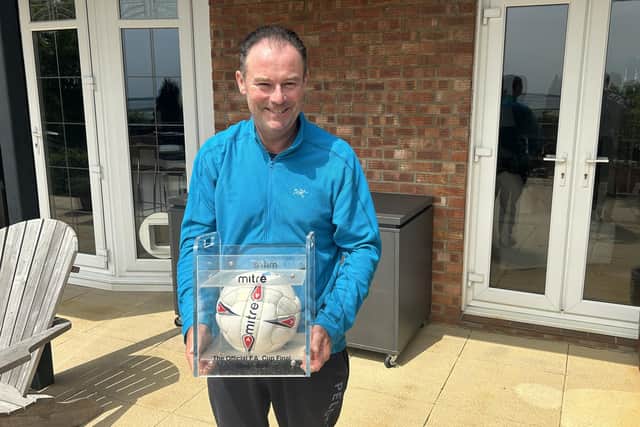 Rob Styles with the ball which won the 2005 FA Cup final for Arsenal.