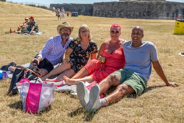 Enjoying the show at the Bandstand. Pictured: Ian Sharpe, Karen Colman, Gemma Sharp and Phil Abesin. Picture: Mike Cooter (240623)