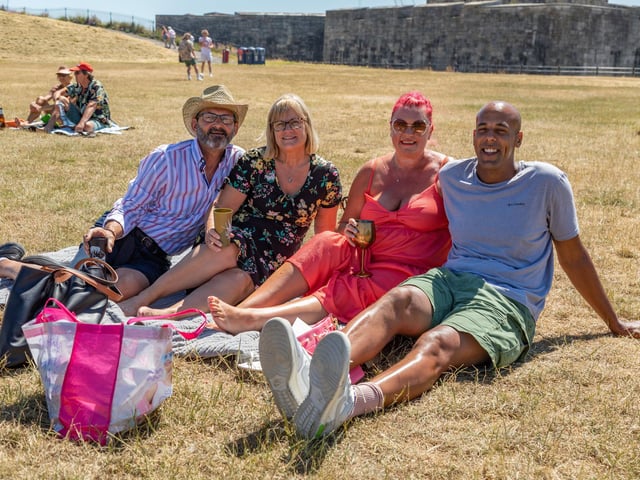 Enjoying the show at the Bandstand. Pictured: Ian Sharpe, Karen Colman, Gemma Sharp and Phil Abesin. Picture: Mike Cooter (240623)