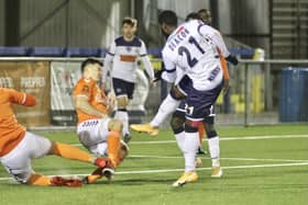 Roarie Deacon nets Hawks' FA Trophy winner against Braintree. Pic: Kieron Louloudis.