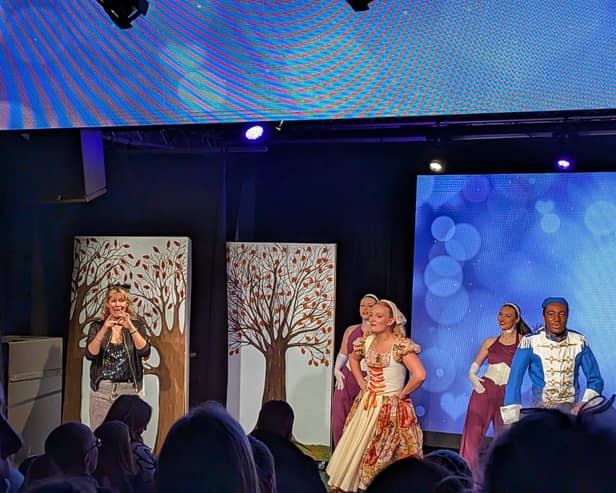 BSL interpreter on stage at the pantomime