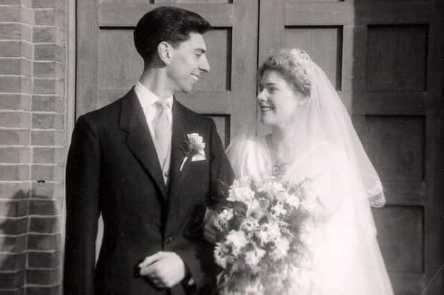 Sally and Alan Lovejoy on their wedding day in 1956.