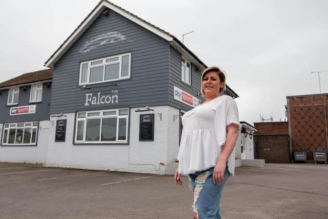 Landlady Kimberley Lattimer outside the Falcon 
Picture: Habibur Rahman