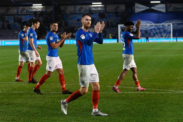 Pompey applaud after their win over Wycombe in December. Picture: Graham Hunt