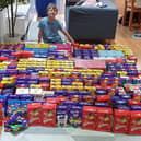 Callum Morton, nine, with more than 350 eggs he has collected