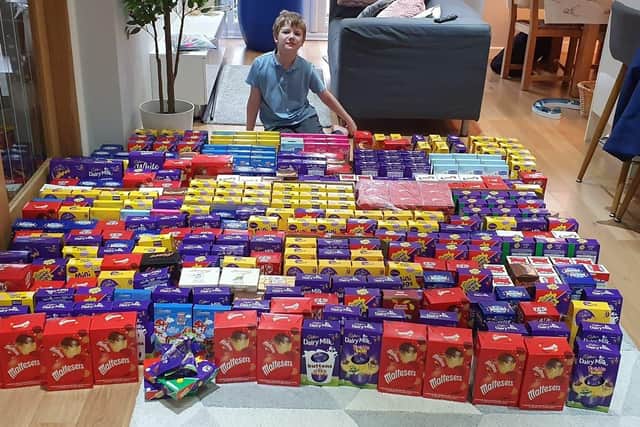 Callum Morton, nine, with more than 350 eggs he has collected