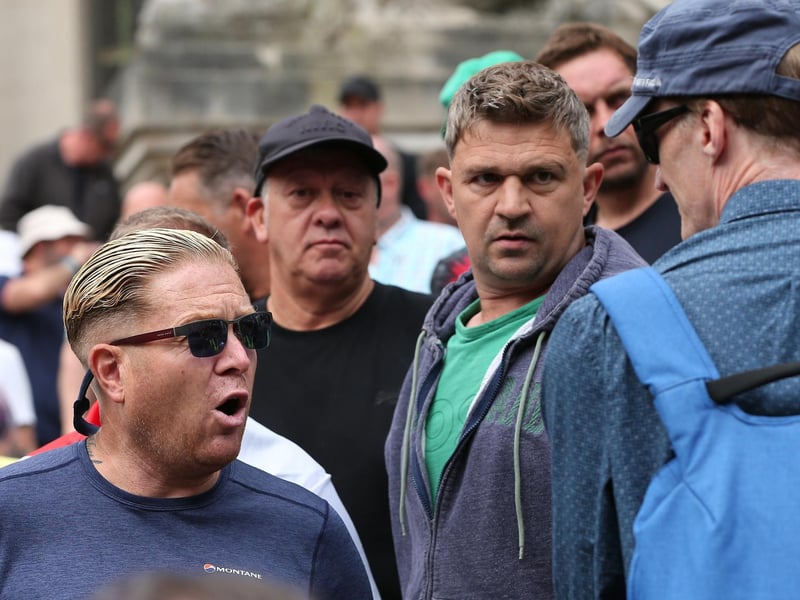 Protestors at Guildhall Square, Portsmouth. Picture: Chris  Moorhouse (030824-22)