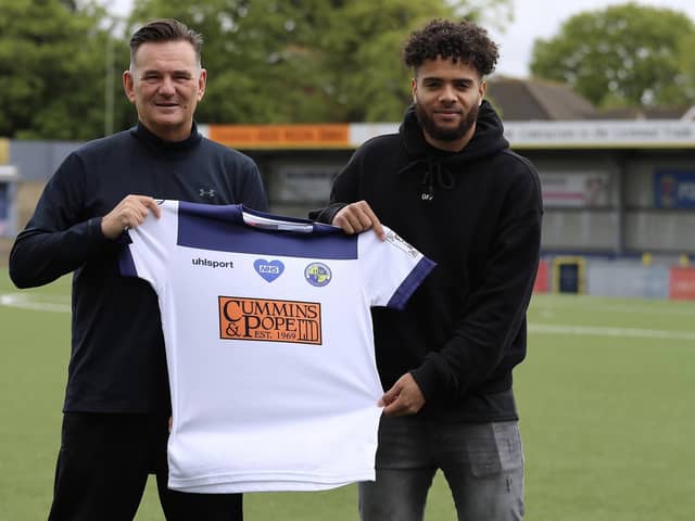 New Hawks signing Josh Passley, right, with manager Paul Doswell. Picture: Kieron Louloudis