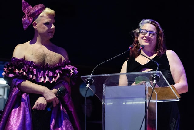 Award Recipient for 'Sport' - Pauline 'Fred' French with Host 'The Fabulous Josh'