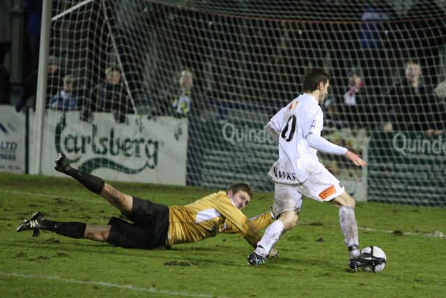 Paul Booth about to score Hawks' FA Trophy replay winner against higher division Lewes in 2008/09. Pic: Dave Haines.




 © Dave Haines
You must carry a byline to the pictures